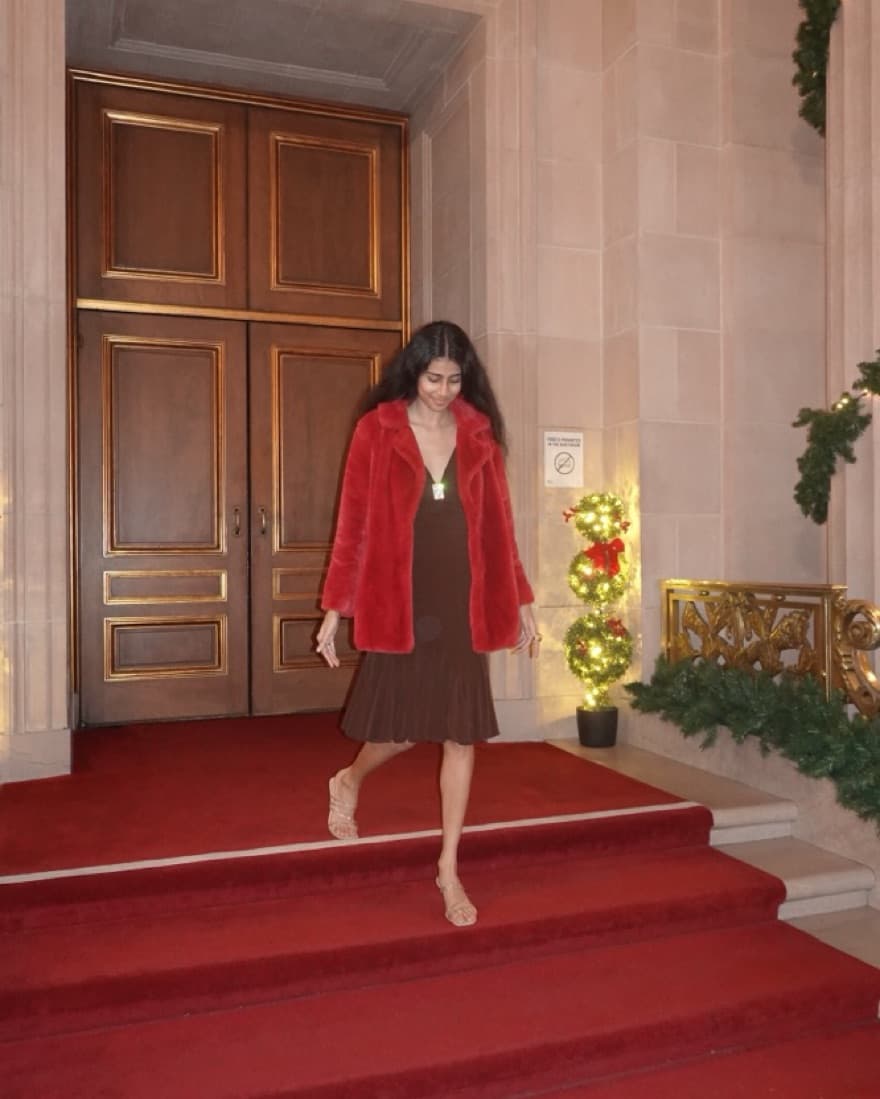 Red faux fur Coat  - Image 2