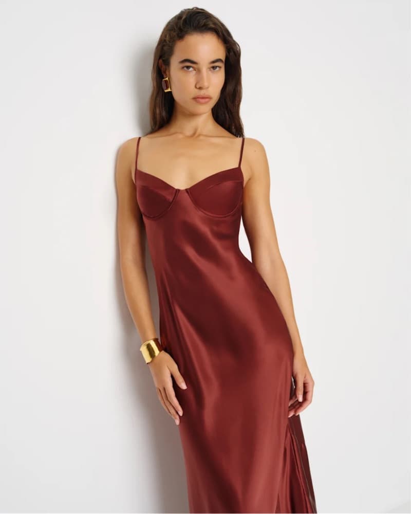 Reformation Neva Burgundy Silk Dress - Image 3