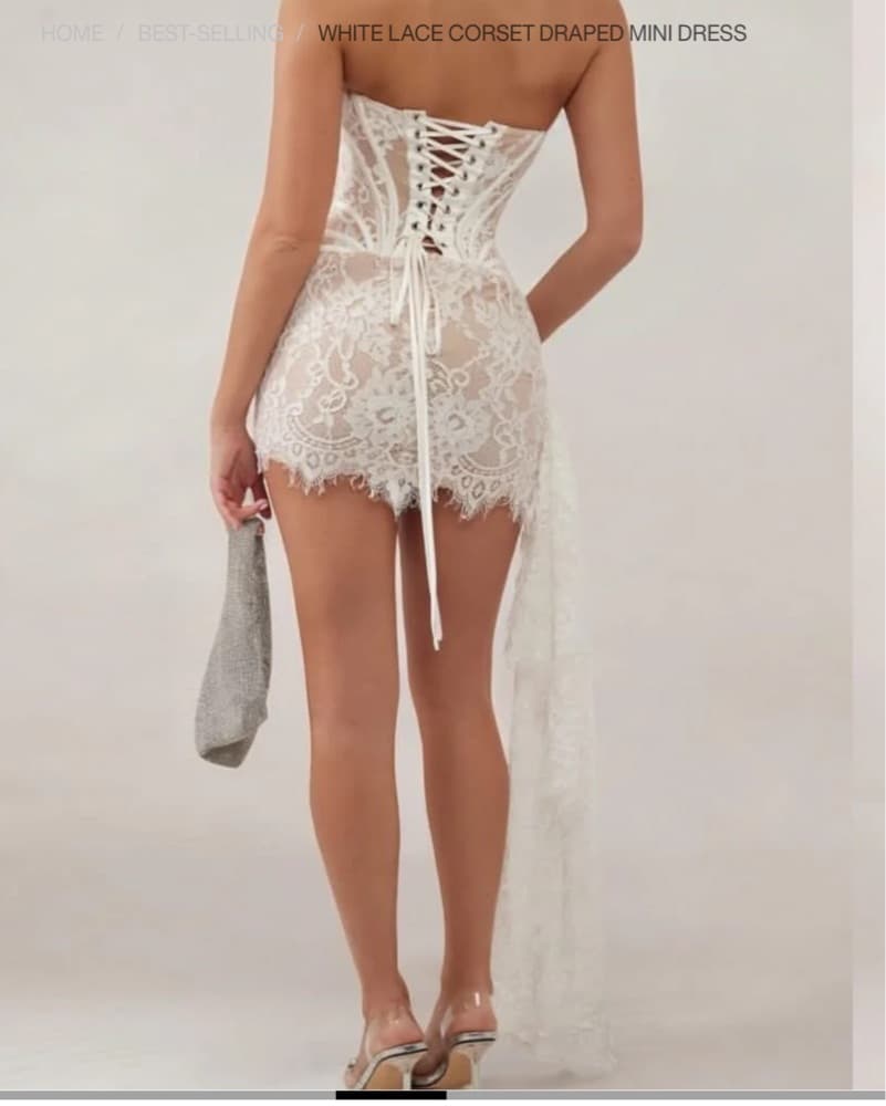White Lace Corset Draped Mini Dress - Image 3