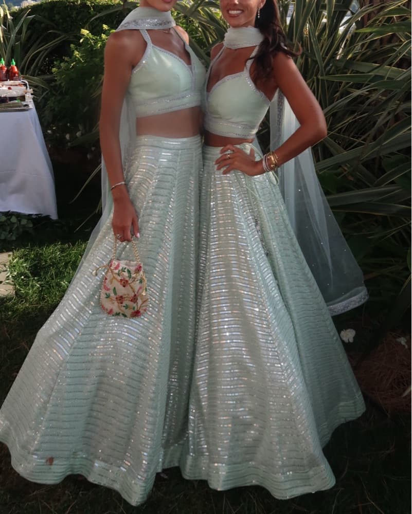 Mint Green Indian Saree: Lehenga  - Image 4