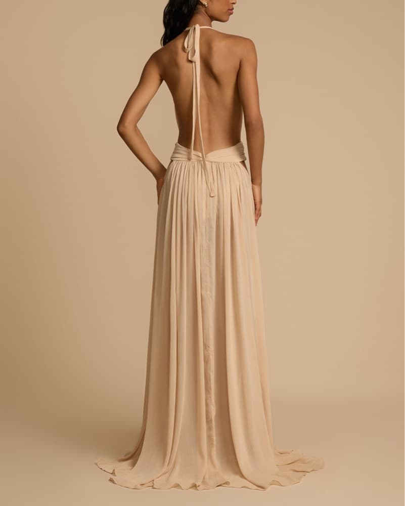 Elegant Draped Halter Maxi Gown - Image 2