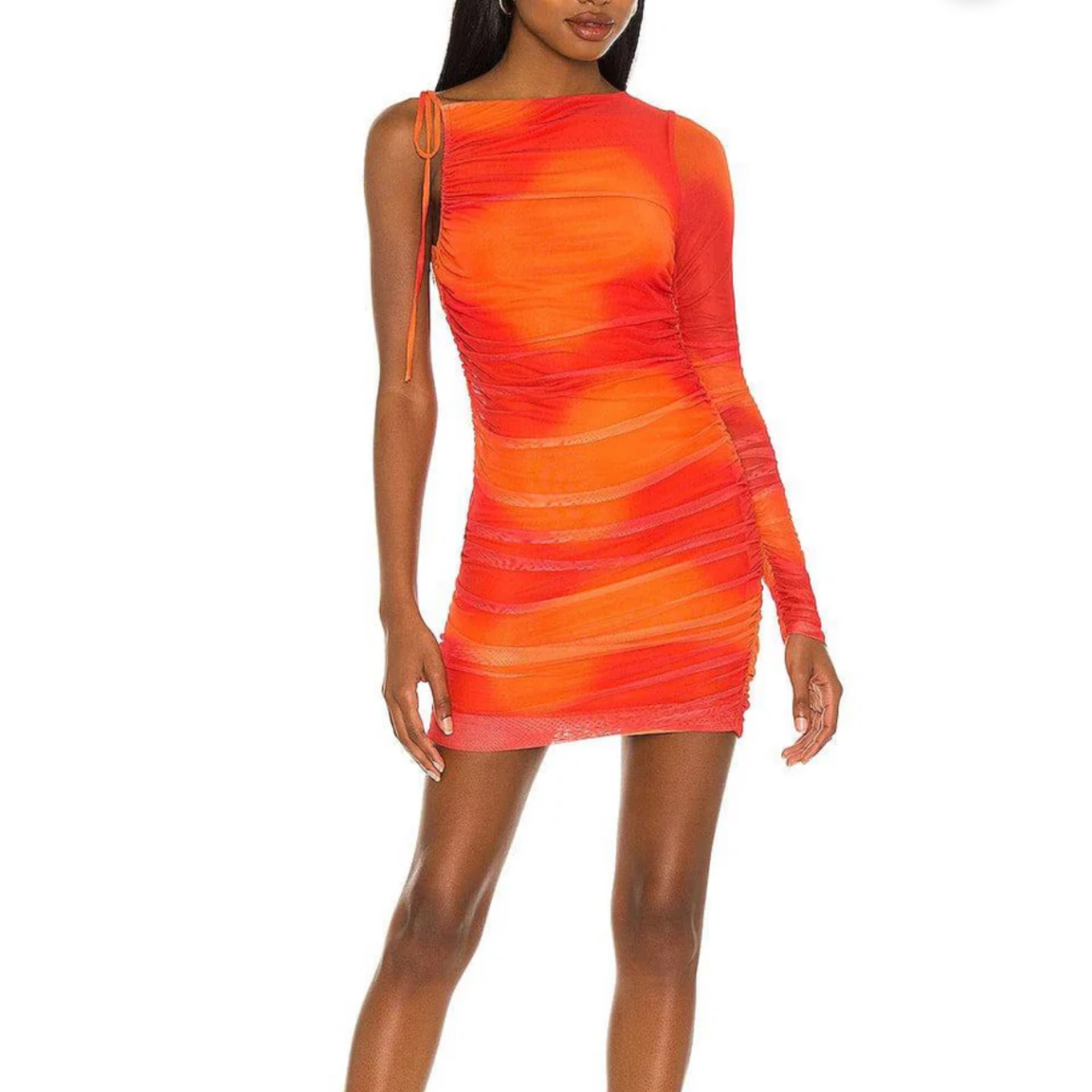 Camila Coelho Seri Mini Dress Orange/Red - Image 4
