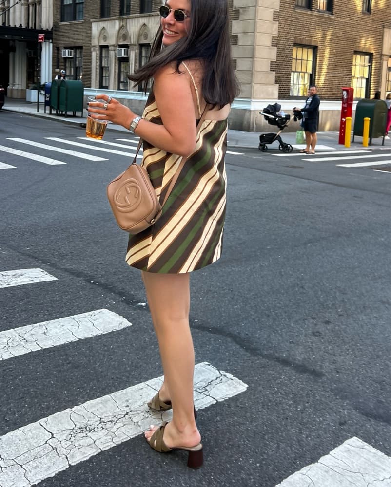 Green Striped A-Line Dress - Image 2