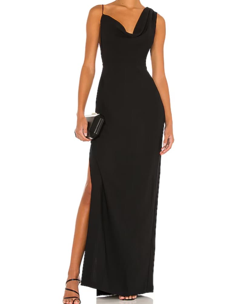 Black Gown - Asymmetric Neckline - Image 3