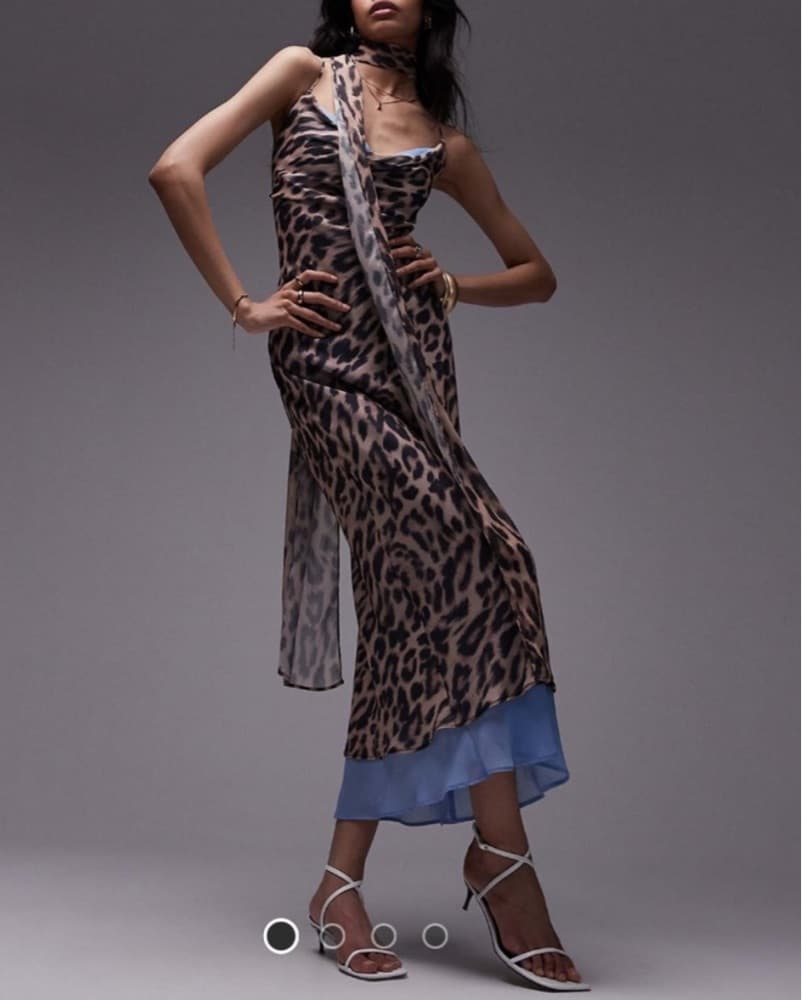 Topshop Leopard Slip Dress With Scarf - Image 3