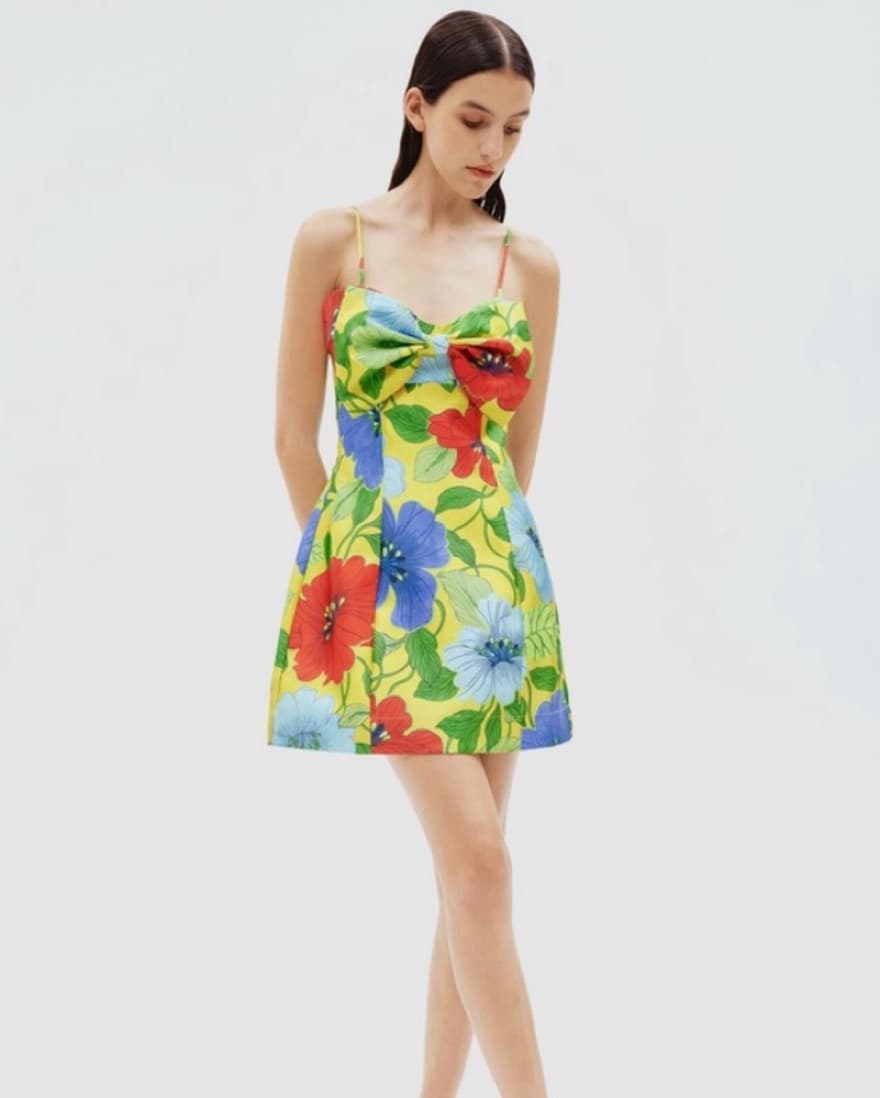 Yellow Floral Bow Dress - Image 1