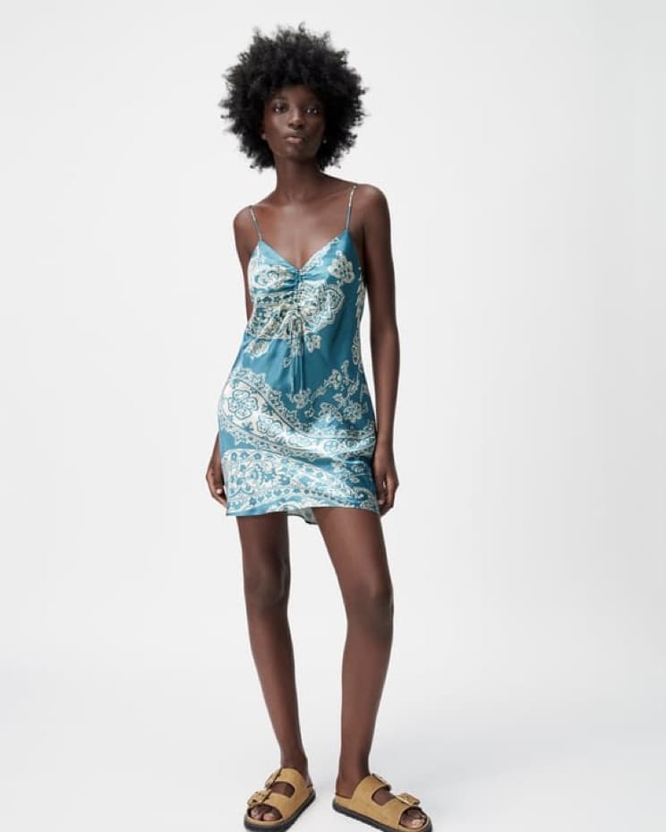 Blue And White Zara Satin Mini Dress - Image 1