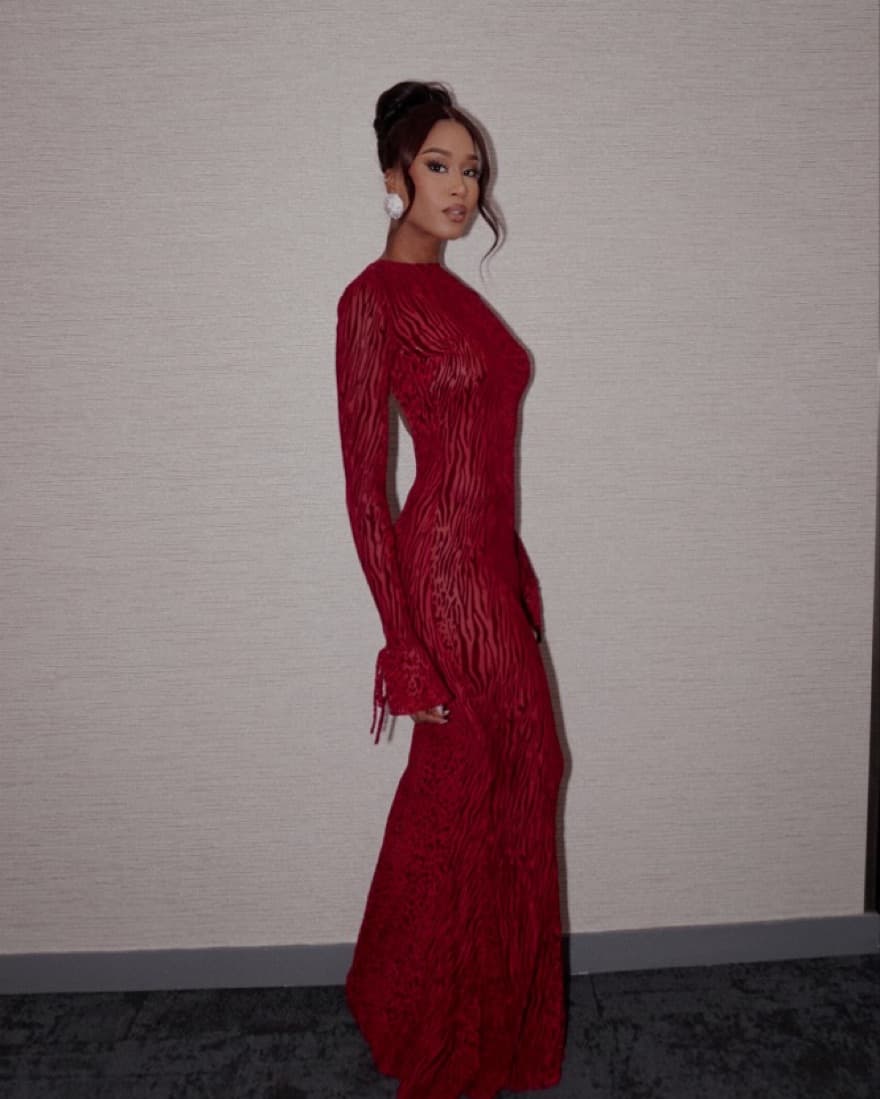 Long Sleeve Burgundy Dress - Image 2
