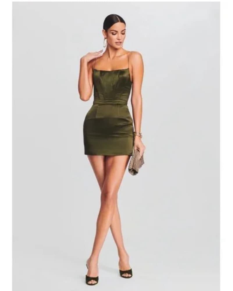 Retrofete Strapless Green Mini Dress - Image 2