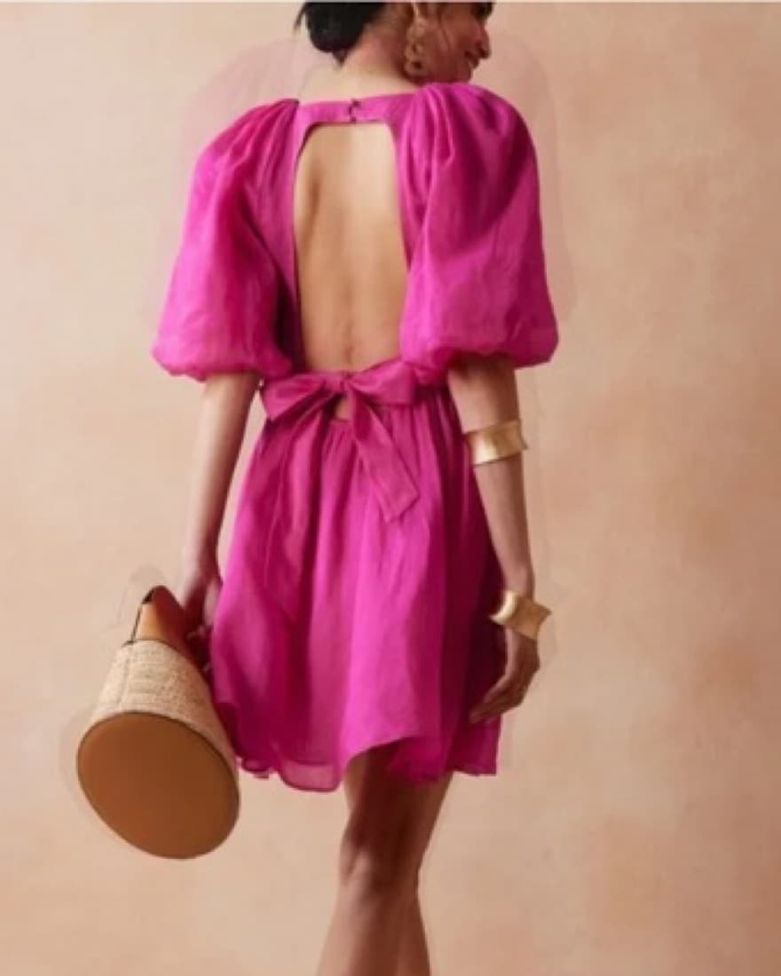 Pink Linen Mini Dress - Image 1