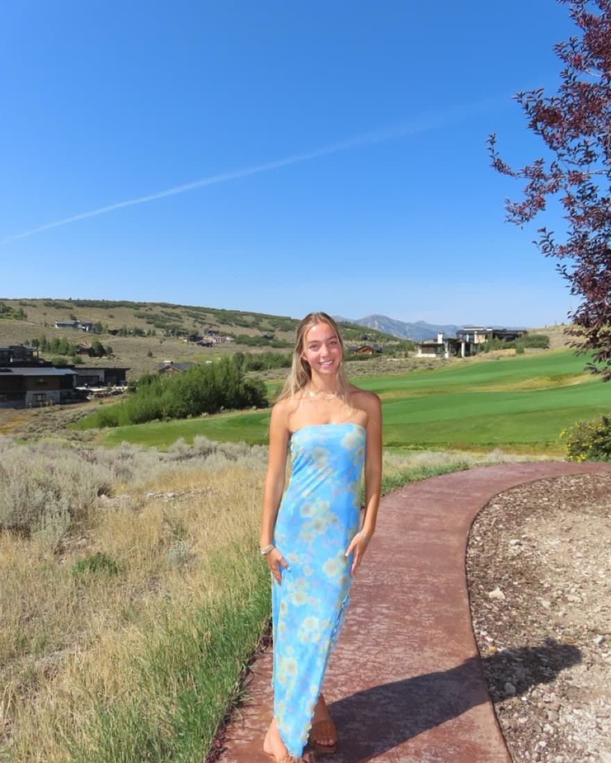 Strapless Blue Patterned Maxi Dress - Image 2