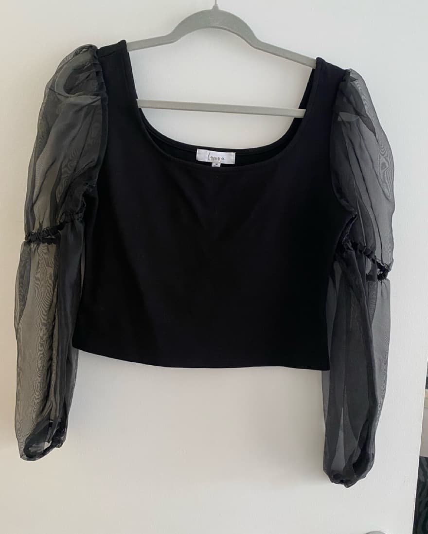Loana Black Organza Sleeve Top - Image 4