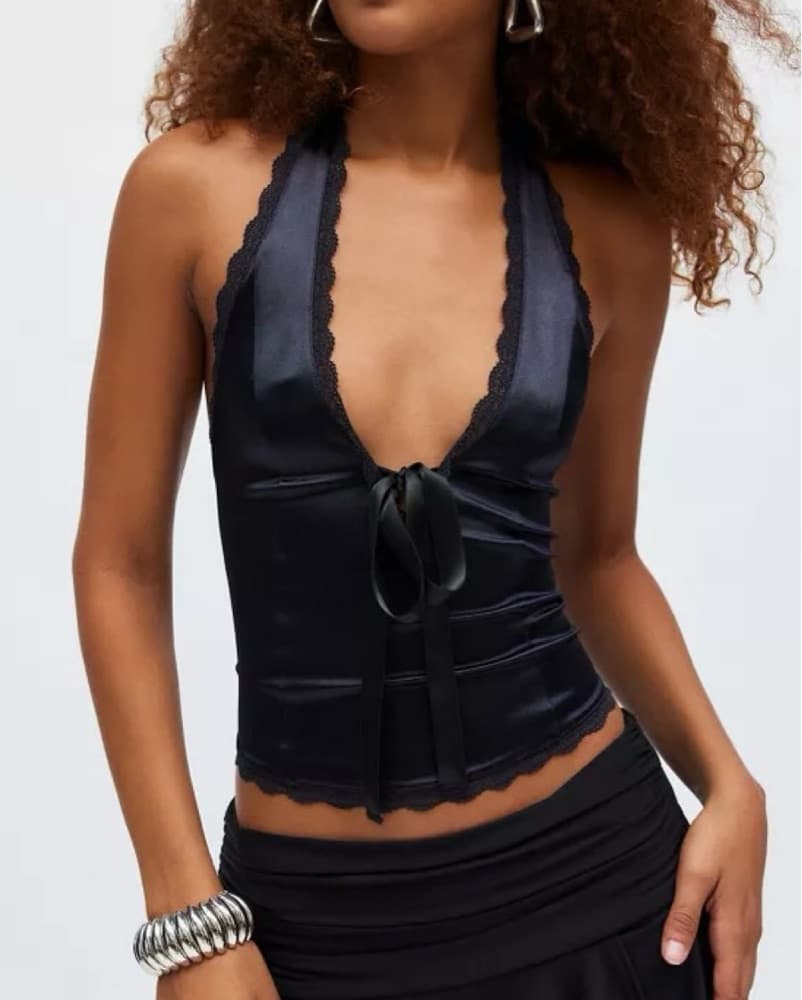 Plunge v-neck halter top - Image 2