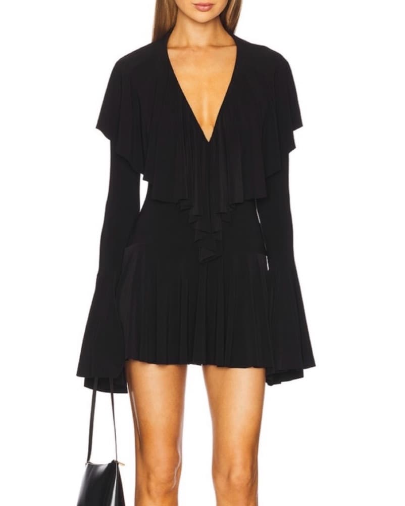 Norma Kamali Deep V Ruffle Mini Dress - Image 1