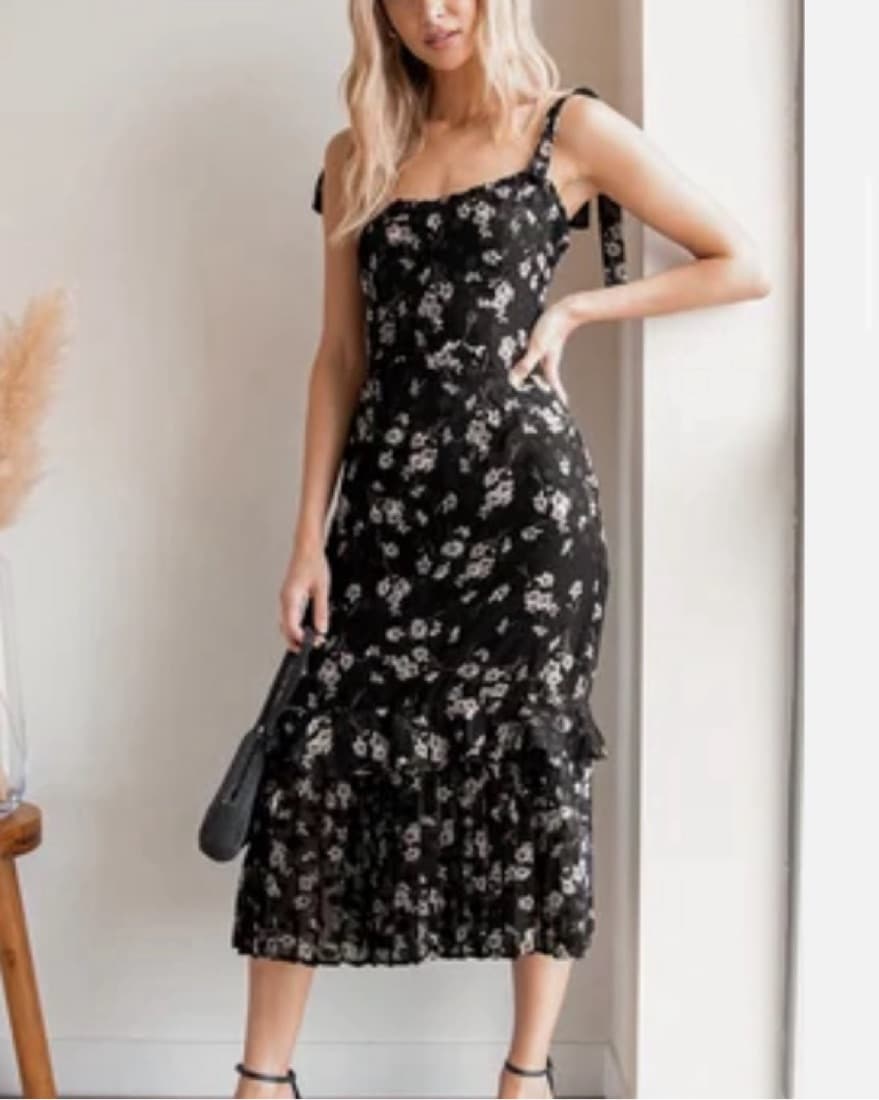 Lulus Terrace Views Black Floral Dress - Image 1