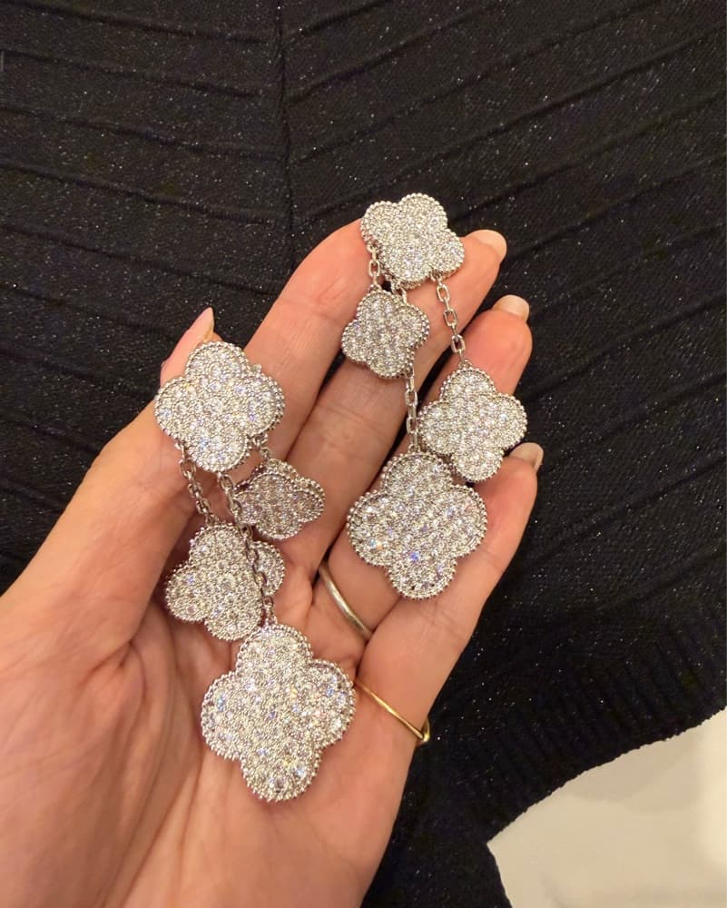 Van Cleef Replica Pave Alhambra Earrings - Image 2