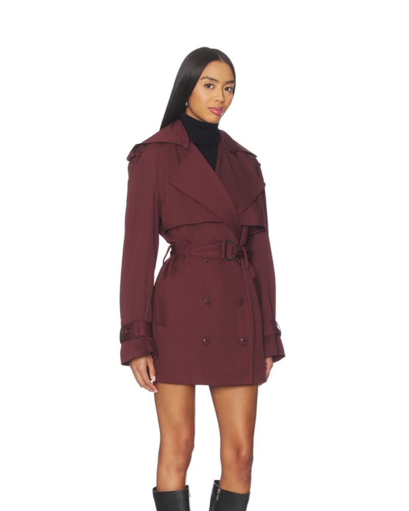 Burgundy Belted Trench Coat - Image 2
