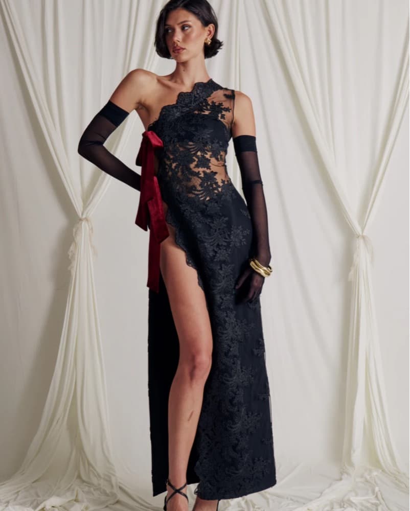 One Shoulder Black Lace Dress  - Image 3