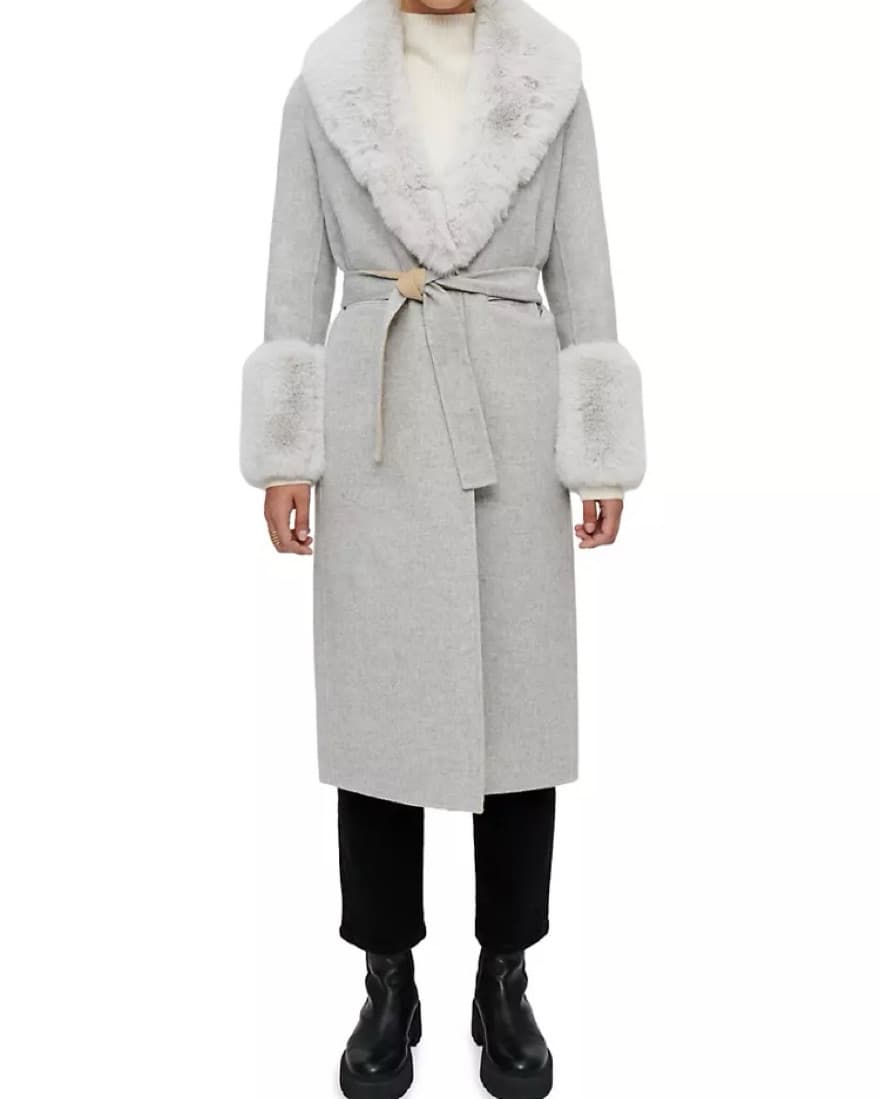 Maje Faux Fur Trimmed Long Coat - Image 2