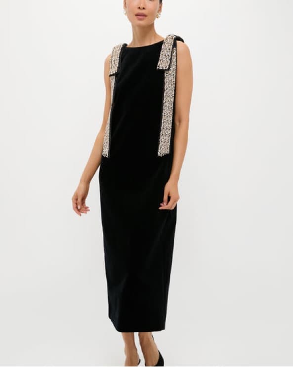 Captivating Sequin-Trimmed Black Maxi Dress - Image 1