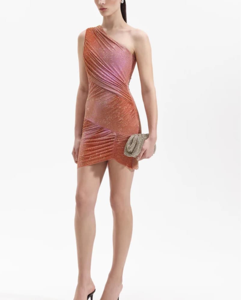 Self Portrait Orange Rhinestone Dress - Image 6