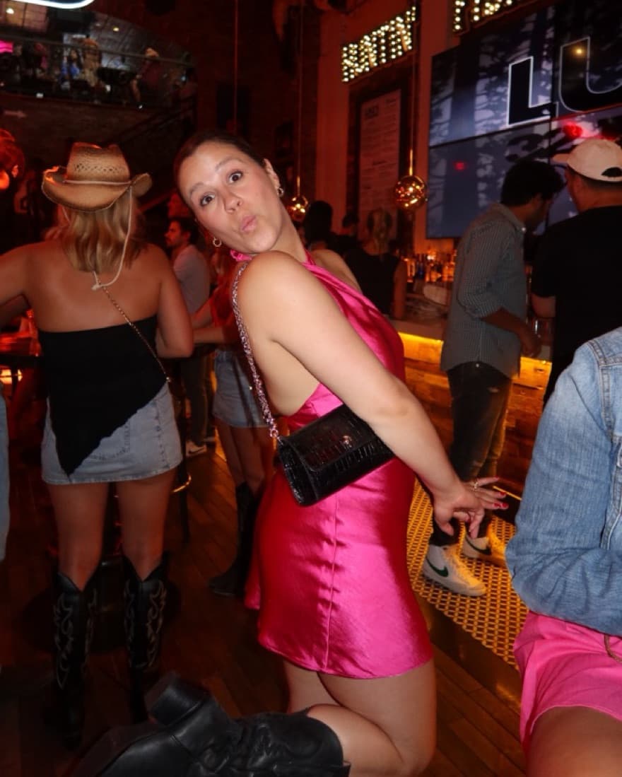 Pink Satin Halter Mini Dress - Image 1