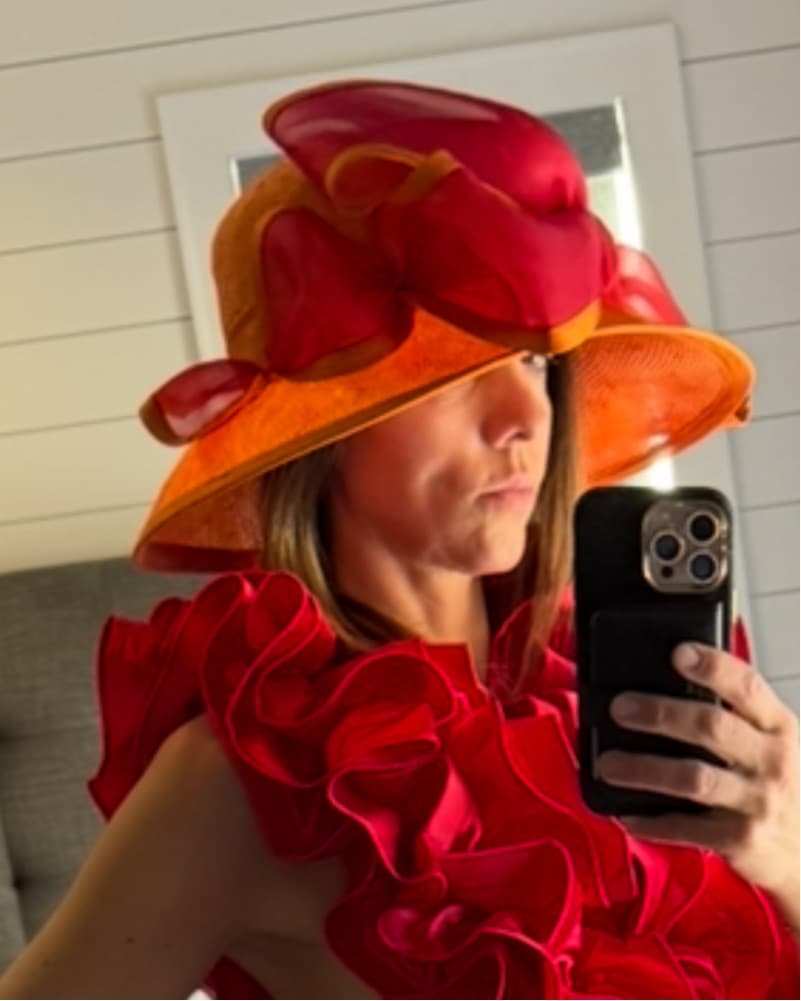 Orange Derby Hat With Red Bow - Image 2