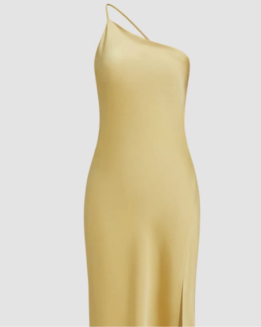 COMMENSE Yellow Open Back Satin Dress - Image 3