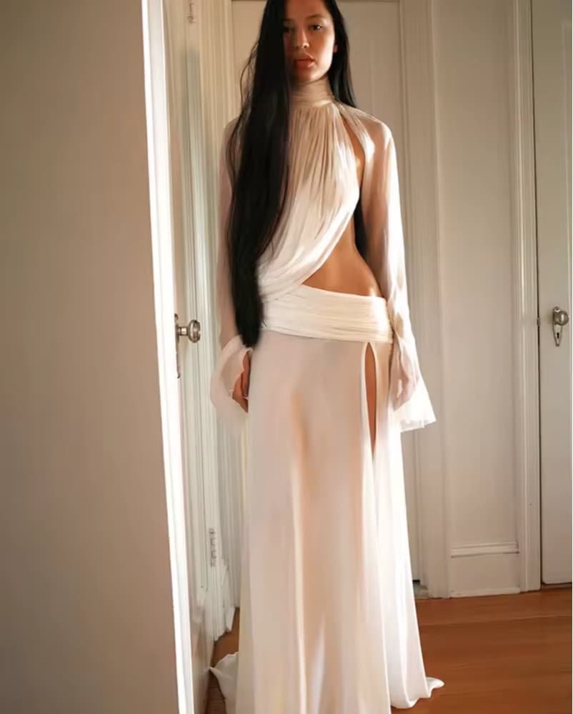 Elegant White Draped Gown - Image 2