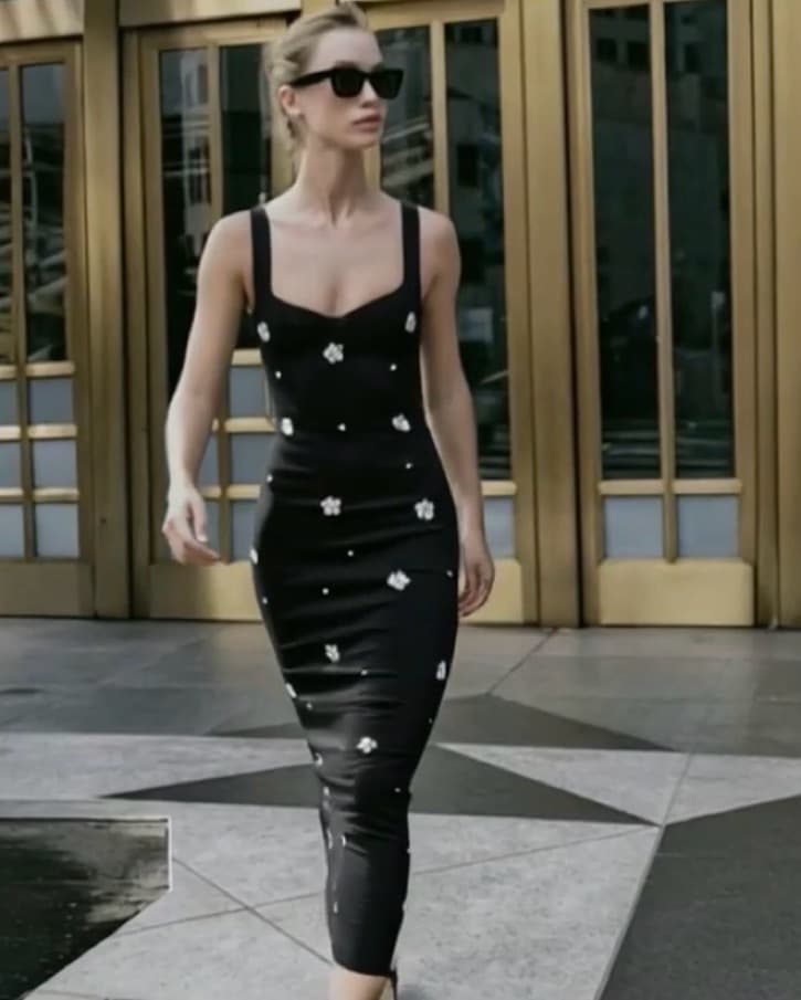 Zara Black Floral Embelished Midi Dress - Image 1