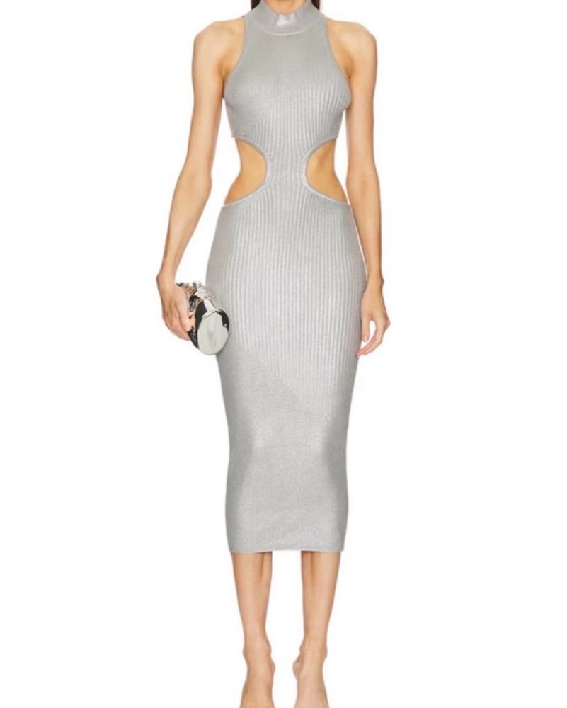 Michael Costello Silver Cut Out Dress - Image 1