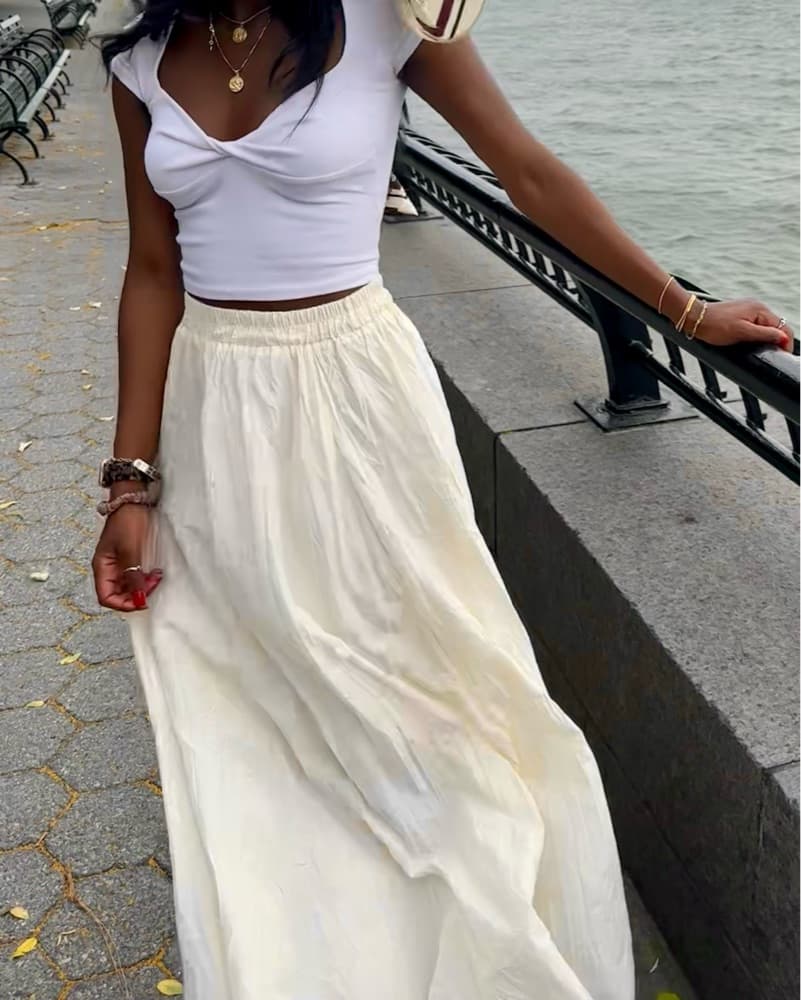 Elegant White Maxi Skirt with Floral Accents - Image 3