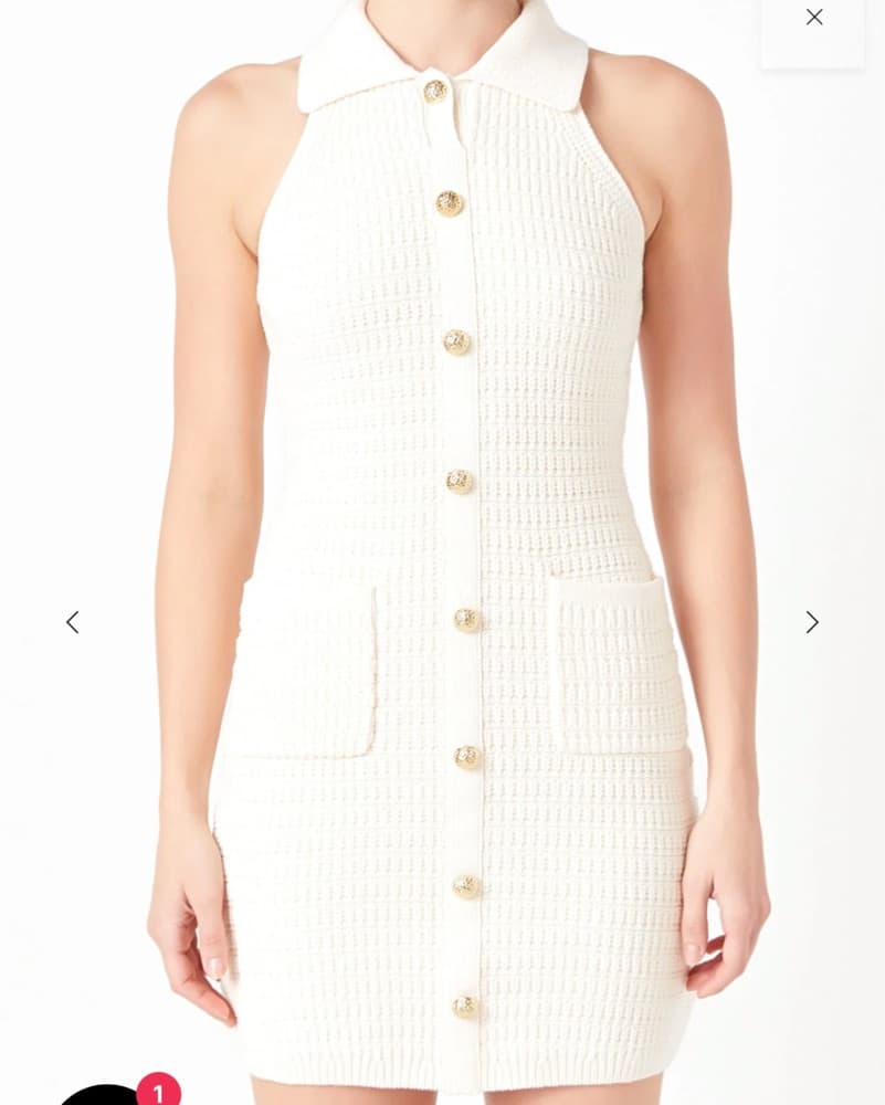 Crochet Knit Ivory Mini Dress - Image 3