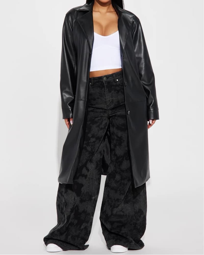 Sleek Faux Leather Trench Coat - Image 1