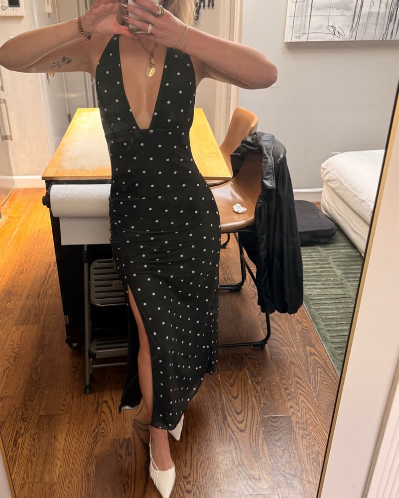 Black polka dot halter vneck midi dress  - Image 4