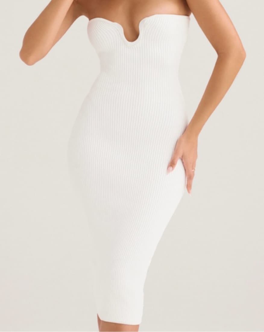 Oriana White Ribbed Knit Midi Dress  - Image 3