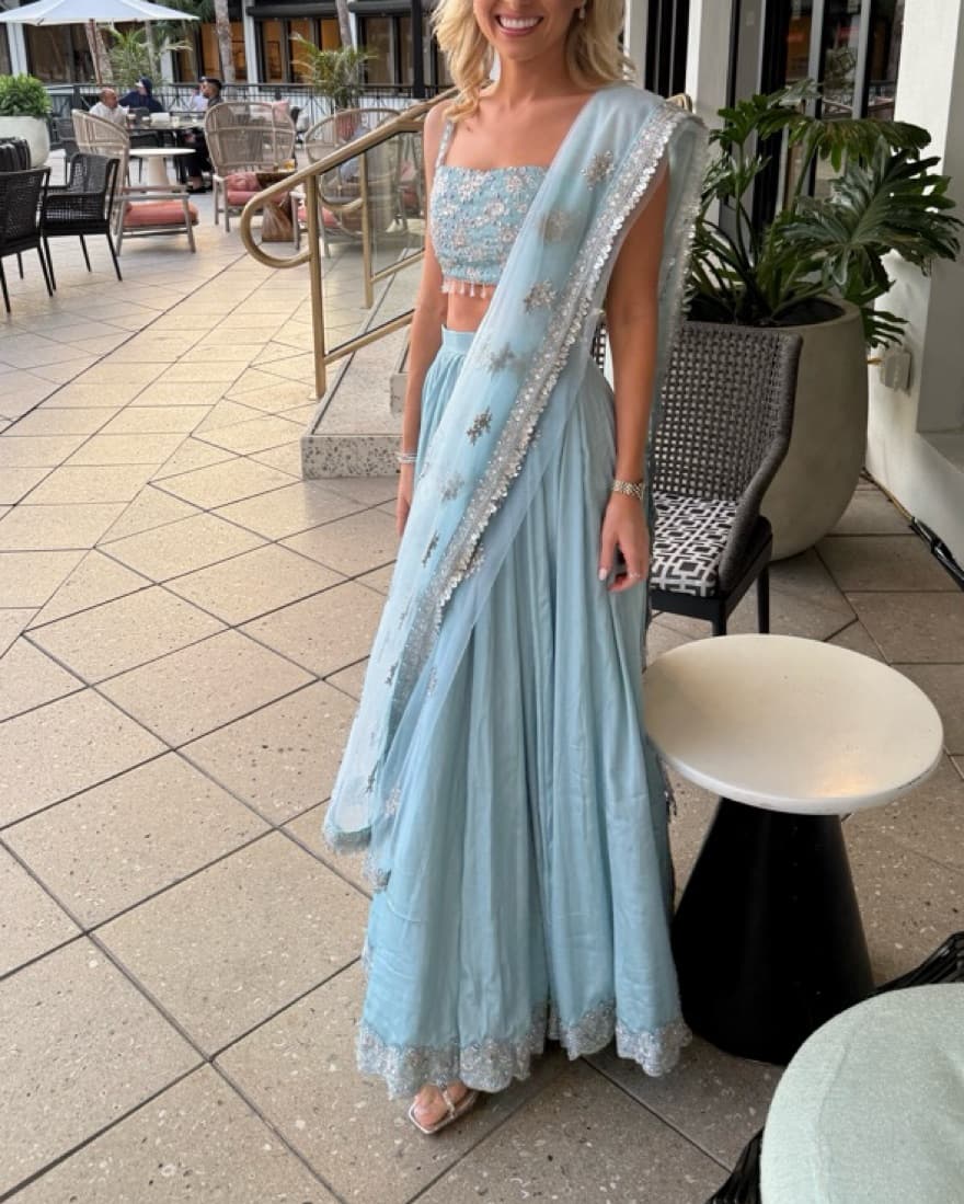 Indian Dress - Lehenga In Light Blue - Image 2