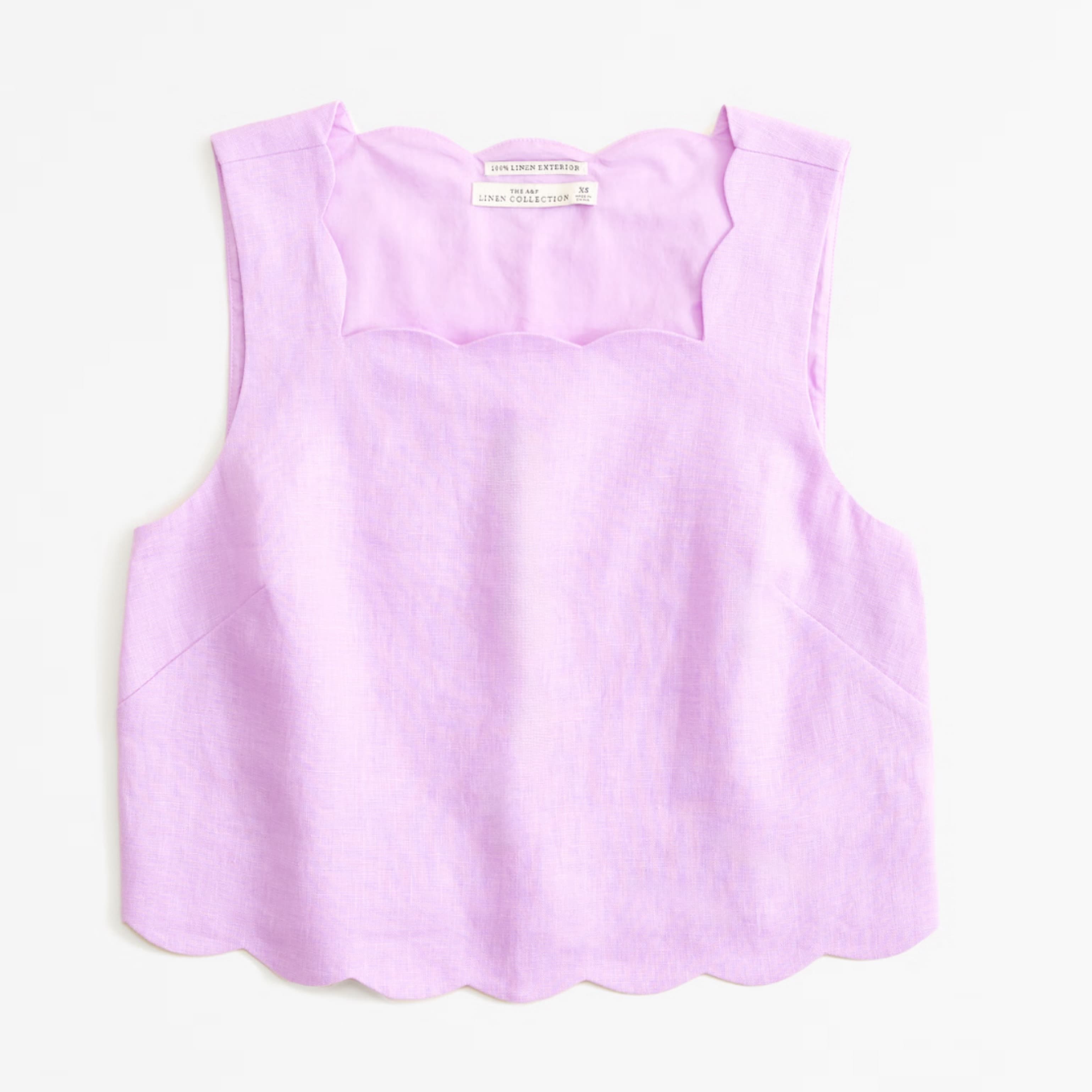 Linen Scallop-Hem Top - Image 1