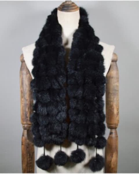 Rabbit Fur Pom Pom Scarf - Image 1