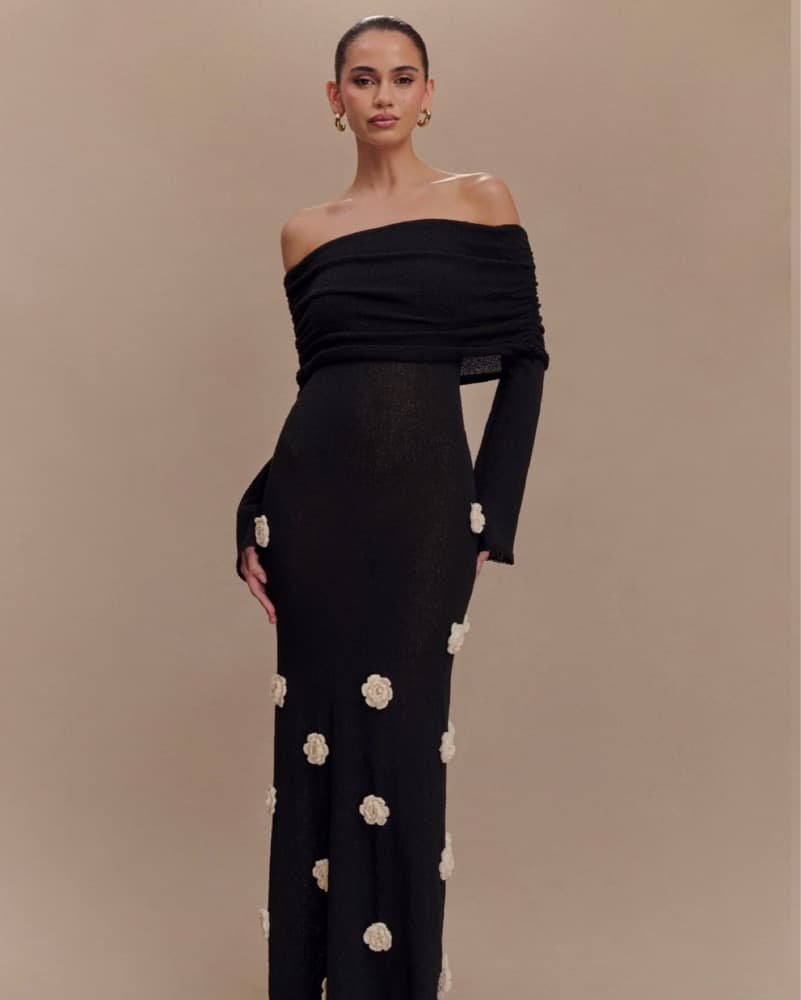 Off Shoulder Knit Rose Maxi Dress MESHKI - Image 1