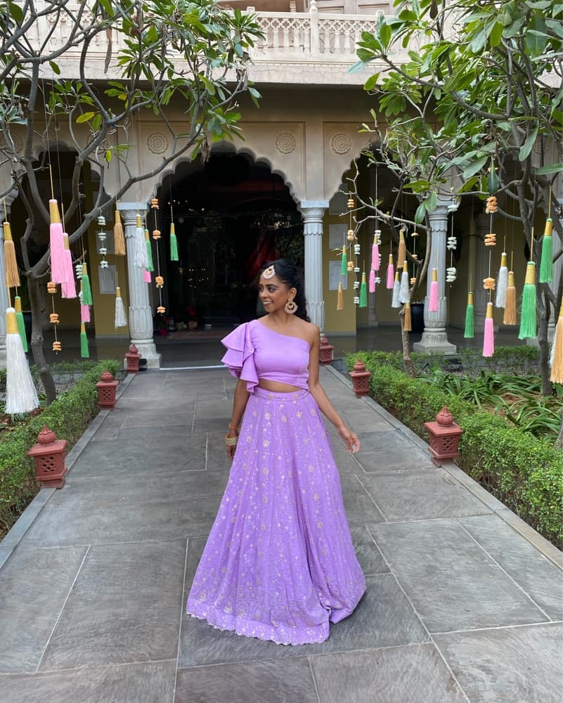 Purple One Shoulder Lehenga - Image 2