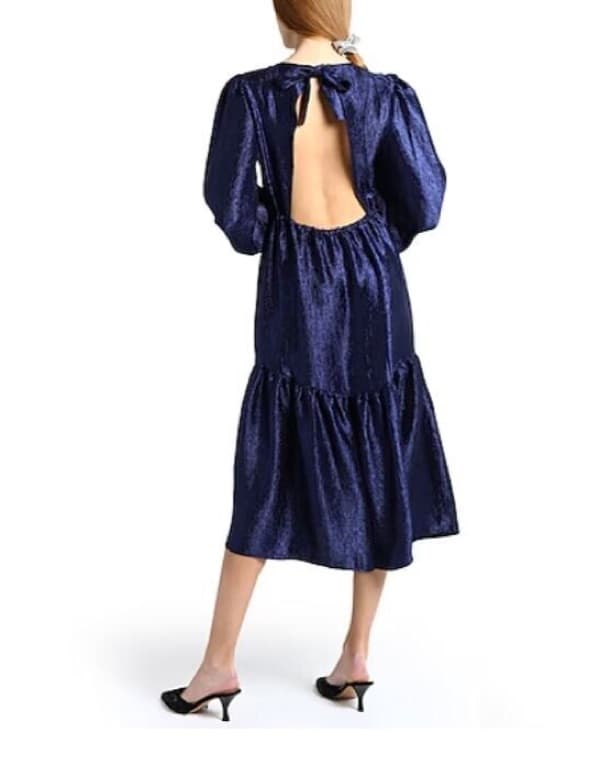 Backless Midnight Blue Textured Dress - Image 6