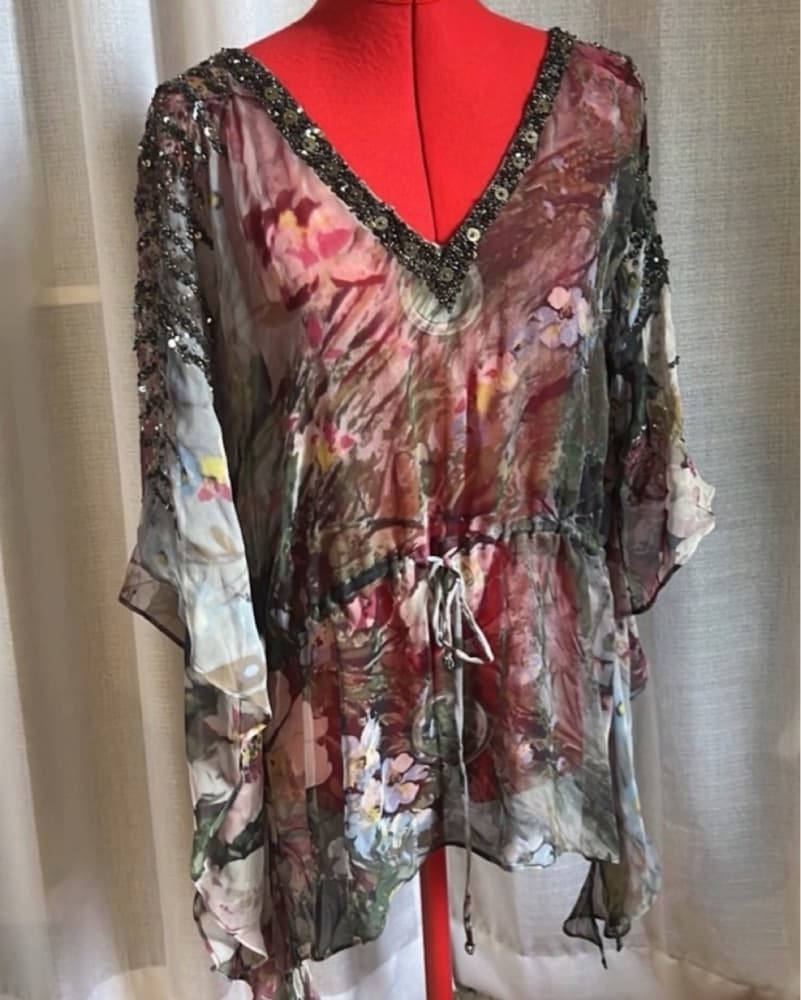 Haute Hippie Silk Embellished Tunic Top - Image 1