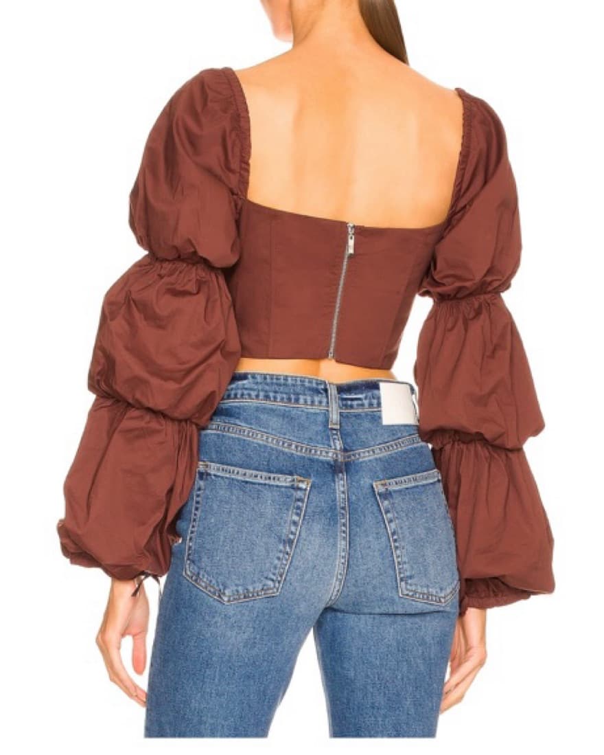 Majorelle Brown Puff Sleeve Corset Top - Image 2