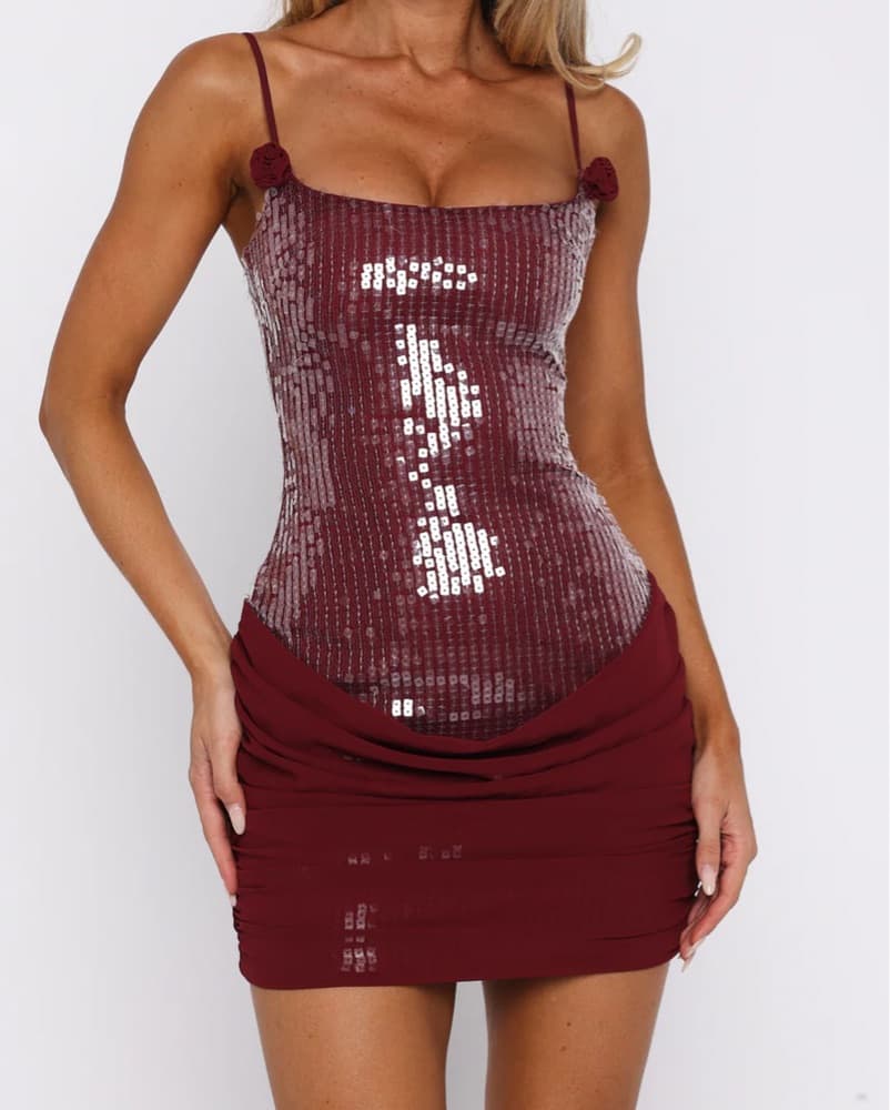 White Fox  Sequin Mini Dress Wine - Image 2