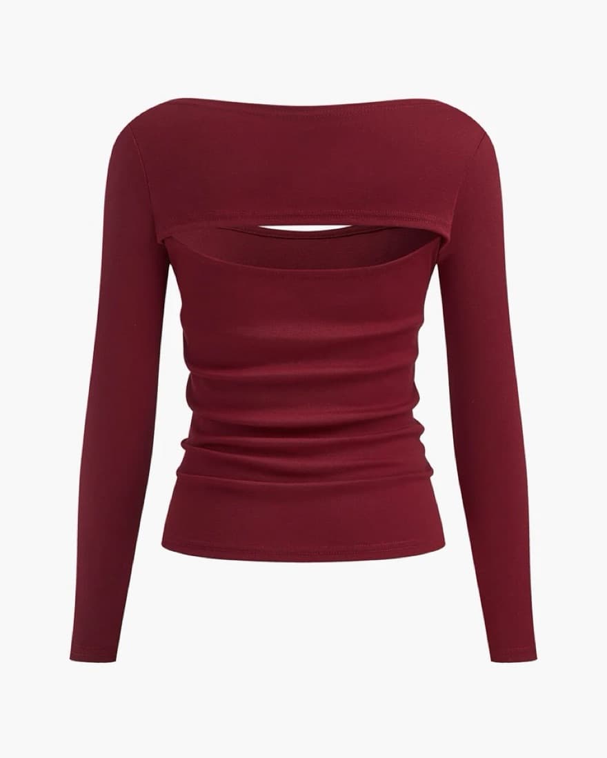 Elegant Burgundy Cutout Bodycon Top - Image 2