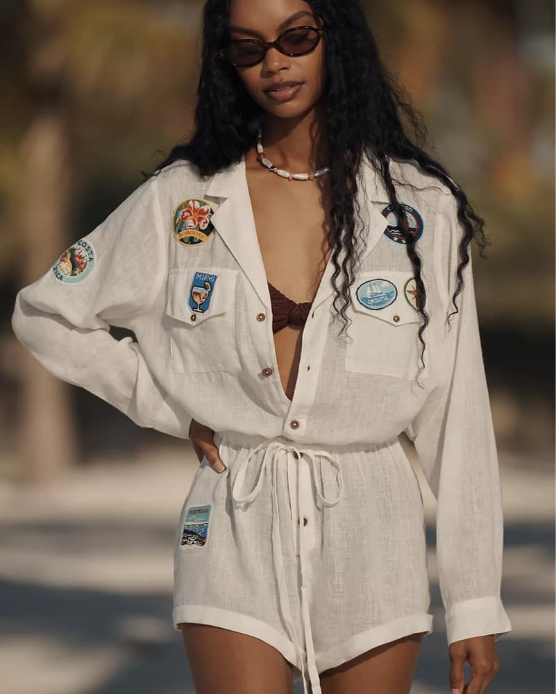 Celandine Patched Linen Blend Romper - Image 1