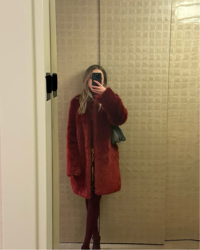 Beautiful Burgundy Faux Fur Coat - Image 1