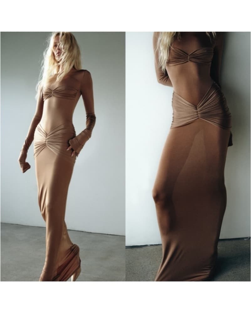 Helsa Beige Bodycon Dress - Image 4