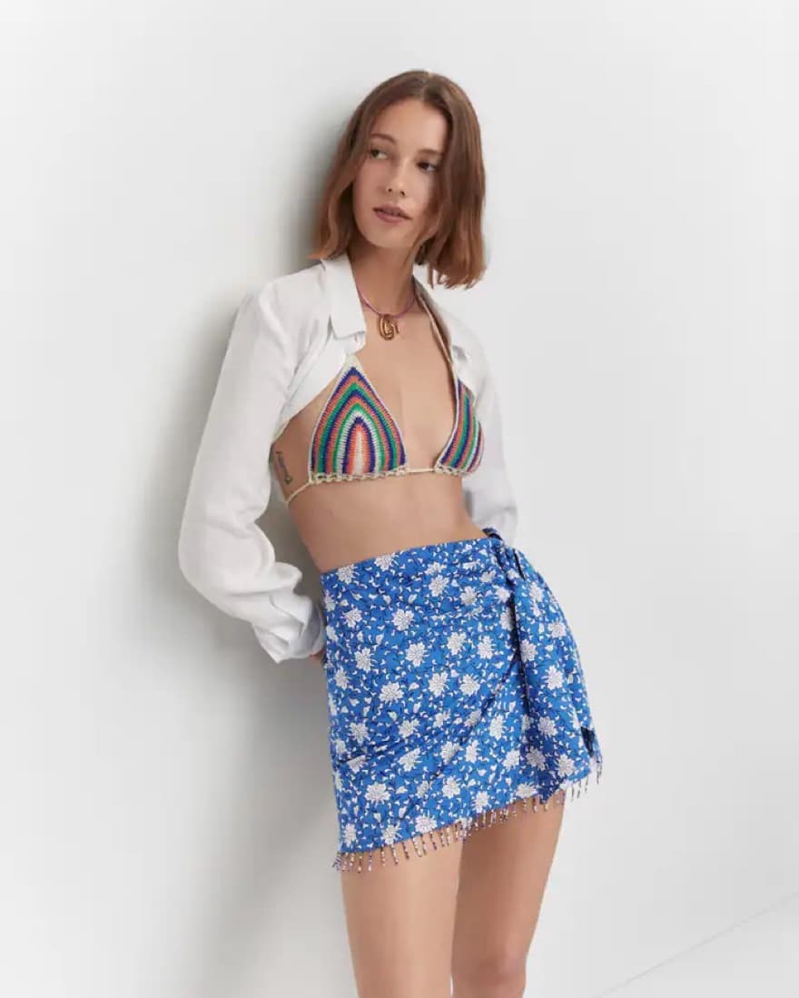 MANGO BEADED PRINTED MINI SKIRT - Image 1